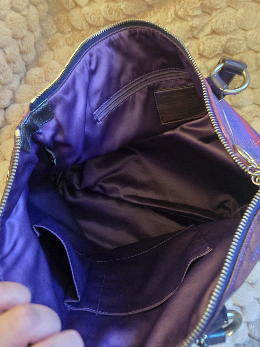 Coach Poppy Purple Plaid Tote Bag - Gem